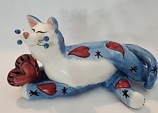 Vtg Whimsical Lounging Blue Cat With Hearts Annaco 2003 Amy Lacombe GUC Signed picture
