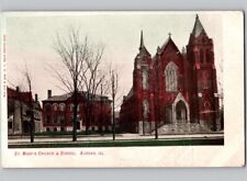 c1905 St Mary’s Church & School Aurora Illinois IL Hand Colored Postcard picture
