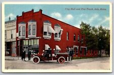 Iola Kansas~City Hall & Fire Truck~Utilities Office Gas Water Electricity 1920s picture