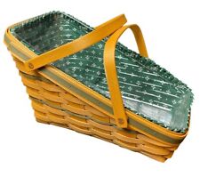 VTG. 2000’s Longaberger Angled Basket With Green & White Liner + Plastic liner picture
