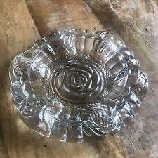 Vintage 1950s Ashtray Rose Flower Impression Clear Pressed Heavy Glass picture