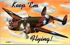 Linen Postcard Large Letter Keep 'Em Flying A.C.-3 Bomber picture