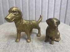 VTG Solid Brass Dog Ornament Puppy Golden Retriever Labrador Pets Figurine SET picture