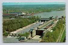 Aerial View Lock #1 Welland Canal System Thorold Ontario Canada Postcard PM WOB picture