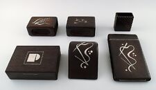 Danish design, set of 6 parts rosewood with silver inlay. Box, notepad and more. picture
