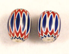 Pair of 2 Old Venetian Six Layer BLUE CHEVRON Glass African Trade Beads picture