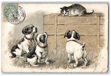 Chomas Paris France Postcard Puppies Dog Car Animals Scene c1910's Antique picture