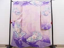 Furisode Kimono    Luxurious Long-Sleeved Kimono, Shibori, Peony Flower Pattern, picture