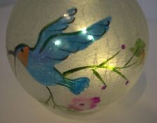 Round Frosted Crackle Glass Tabletop Light Hummingbird Flowers 6