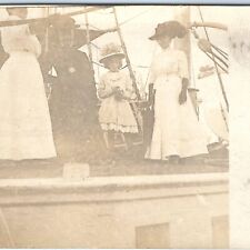 c1910s Aristocratic Edwardian Women RPPC Ship Dock Beautiful Girl Photo PC A142 picture