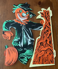 Vintage Die Cut Scarecrow & Cornstalk Honeycomb Tissue Halloween Centerpiece picture