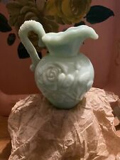 Vintage 1971 Avon Jade Green Milk Glass Small Pitcher And Bowl  picture