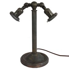 Antique American Industrial Bronze Patina 2-Light Adjustable Desk Lamp c. 1910 picture