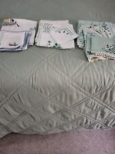 THREE VINTAGE LINEN COTTON CARD TABLE CLOTHS AND NAPKINS picture