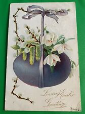 Purple Egg, Ribbon, Flowers, Pussy Willows ~ Easter Postcard ~ 1907 Embossed UDB picture
