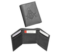 Black Compass and Square Masonic Leather Tri-Fold Wallet Freemasons Symbol Logo picture