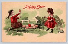 c1920s-30s Girls Eggs Toy Happy Easter P261A picture