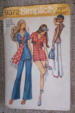 1971 Simplicity Sewing Pattern 9372 Misses Size 12 Shorts Bell-Bottoms Tunic UC picture