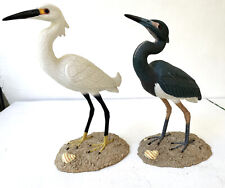 Pair of 2 Shore Birds, Snowy Egret & Blue Heron, Land & Sea Collectibles Nature picture