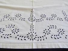 Antique Dove White Cotton Tablecloth Extensive Broderie Anglaise Hand Embroidery picture
