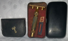 Vtg 1930s Gillette Safety Razor Set in Case With Mini Travel Razor Leather BR picture