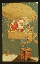 1908 Merry Christmas Santa Claus of the Future Zeppelin Blimp Airship Postcard picture