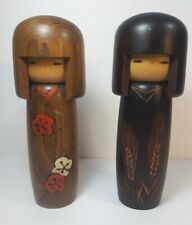 Pair Of Vintage Usaburo Kokeshi Dolls Japanese Wooden Kokeshi Dolls picture