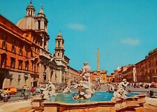 Vintage Postcard, ROME, ITALY, 1970, Fountains & Statues Of Navona Square, Cars picture