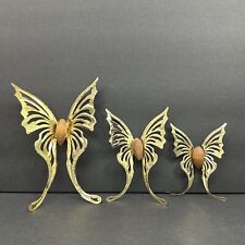 Vtg Homco Home Interiors 3 Pc Brass Gold Butterflies Wood Wall Decor MCM READ picture