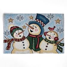 Vintage Christmas Snowman Tapestry Handmade Winter Snow Decor Blue Green White picture