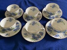 Adderley Bone China- Vintage Set Of 6  Tea Cups & Saucers- Cornflower -1950s picture