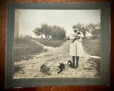 Cute Antique Cabinet Card Photo Little Girl Holding Kitten & Cats 1800s 1900s picture