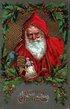 Antique 1910 Old World Santa Grandfather Frost in Robe Postcard Gold Embossed picture