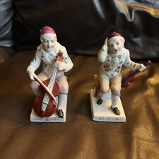 Antique Porcelain Musical Figurine Man Playing Cello Cellist & Violin Lot of 2 picture