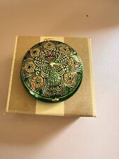 Vintage Bombay Peacock Jeweled Trinket Box Hinged Green Cover 2.75” picture