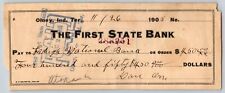 Olney, Okla. Indian Territory 1905 $450 First State Bank Check - Ghost Town picture