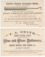 1800s trade card: J.A. Smith, Deep River CT, extension hooks for shoes & gloves picture