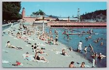 Municipal Beach Coeur d'Alene Idaho ID 1958 Postcard Swimming Sunbathing UNP picture