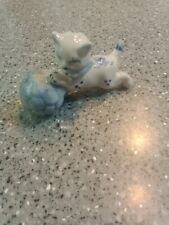 Vintage Porcelain Cat Figurine Playing w/ Soccer Ball Blue and White Delft Style picture