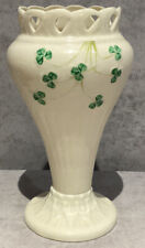 Vintage Belleek 7.5” Pierced Shamrock Porcelain Vase picture
