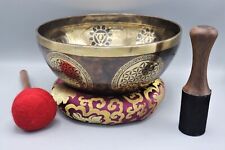 13-inch Golden & Brown Colored Singing Bowl-adorned with intricately embroidered picture