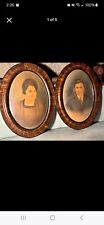 Antique Tiger Wood Oval Frame Pair | Convex Glass Bubble | 24x18 picture