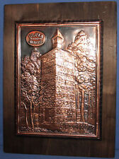 Vintage Bulgaria Zlatica souvenir wall hanging copper plaque landscape tower picture