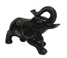 Vintage Hobbyist clay Elephant glazed shiny Black  6.5