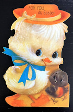 Vintage 60s Hallmark Easter Duckling & Chick Friends Die Cut Greeting Card picture