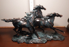 Three Wild Horses Beautiful Resin Bronze Statue Sculpture 19” X 10” Large 10lbs picture