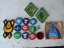 Lot Of  1960s Vintage Wooden Ceremonial Campfire Girl Honor Beads & Patches CFG picture