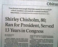 SHIRLEY CHISHOLM DEATH 1st Black Woman in Congress Pres Candidate 2005 Newspaper picture