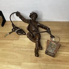 Vintage German Black Forest Hand Carved Wood Mountain Climber Hanging Lamp picture