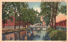 Postcard ME Lewiston Maine Mill along Canal Posted 1949 Linen Vintage PC H4488 picture